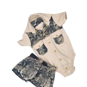 Light Khaki and Camo 2 tone Romper Set